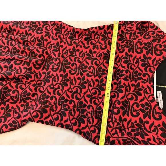 Danny & Nicole Fit & Flare Dress Women’s 12 Red Black Jacquard Knit Half Sleeve - Picture 2 of 9